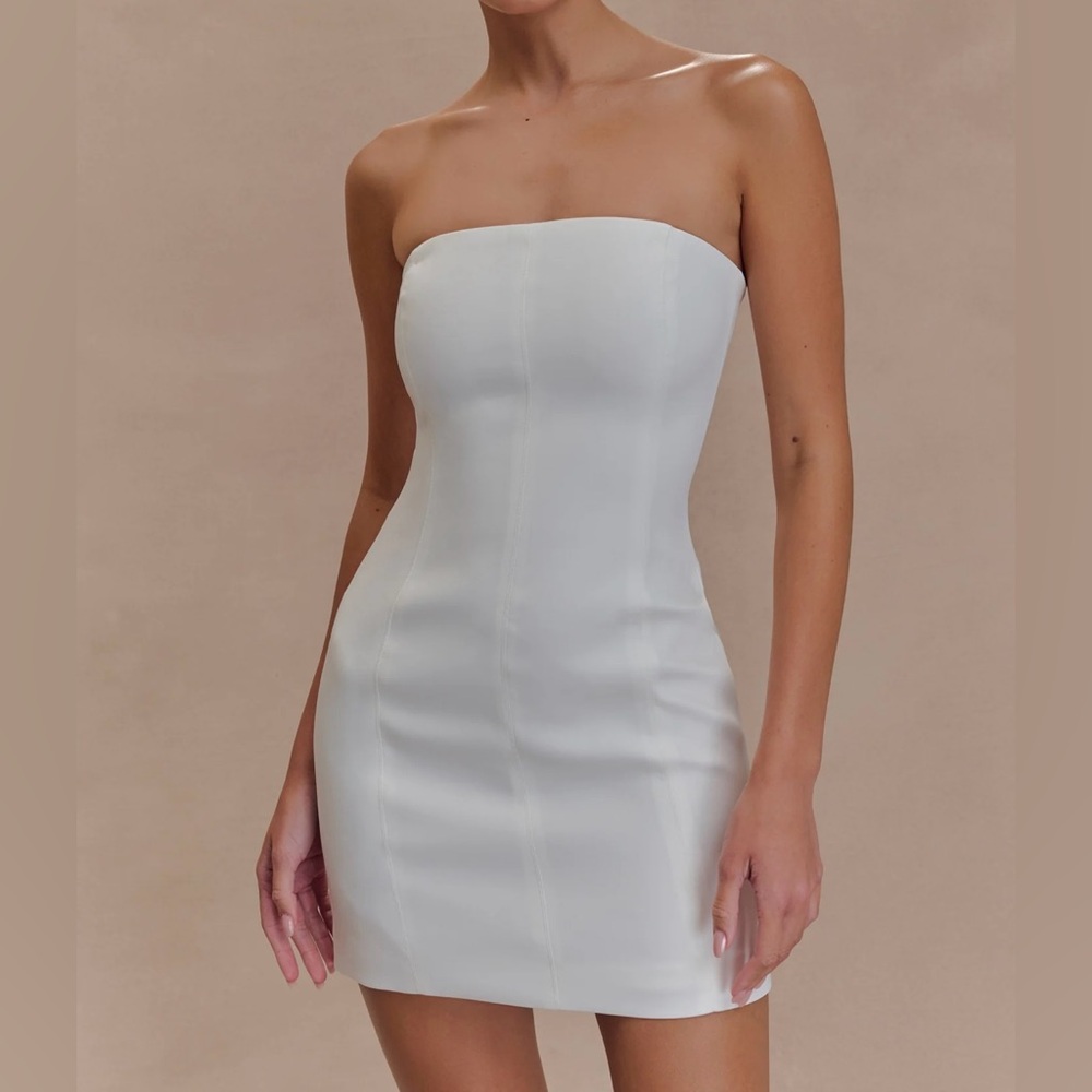 NWT MESHKI Maci Crepe Mini Dress White - S